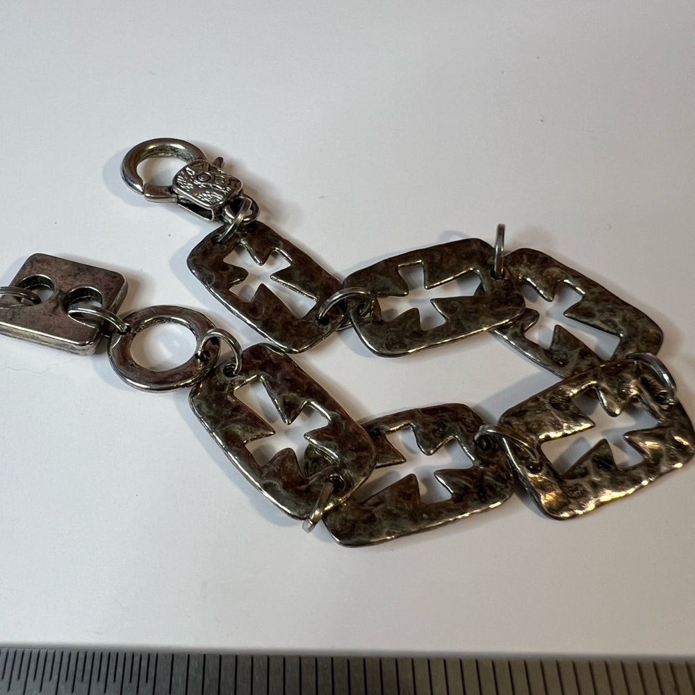 Silver Toned Rectangular Link Cross Bracelet - image 3